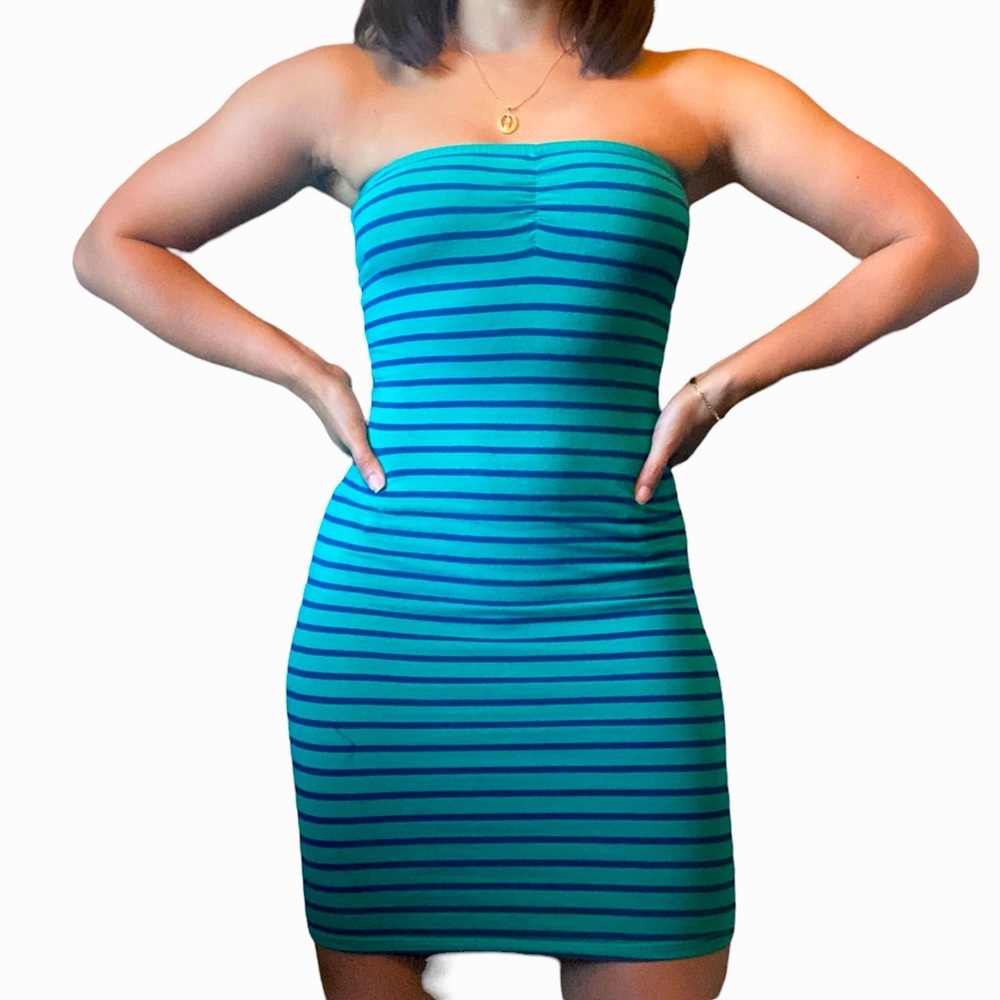 Forever 21 Teal and Black Strapless Dress